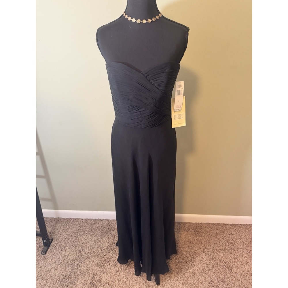 Lauren Ralph Lauren Silk Gown 4 Black Strapless Ruched Formal Dress NWT